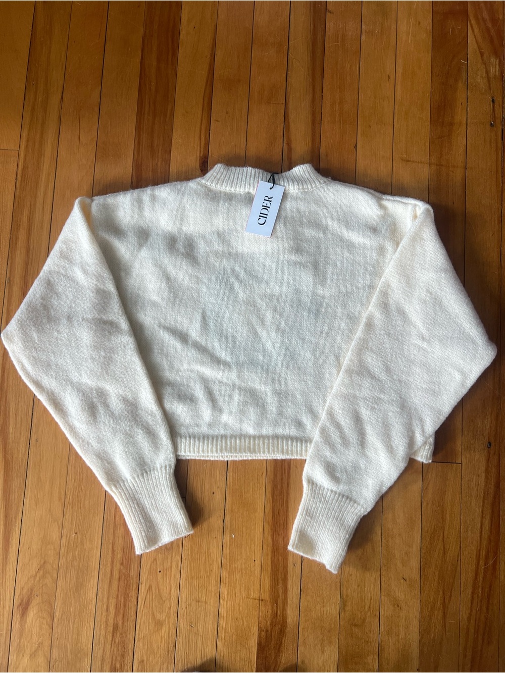 Cream Embroidered Mushroom Wreath Cropped Sweater - Picture 2 of 4